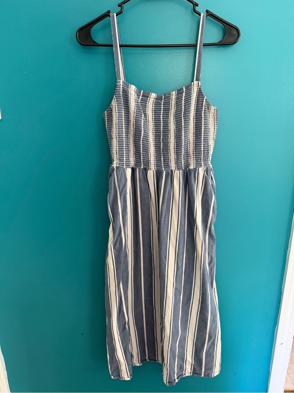 Old Navy Blue and White Striped Midi Sundress